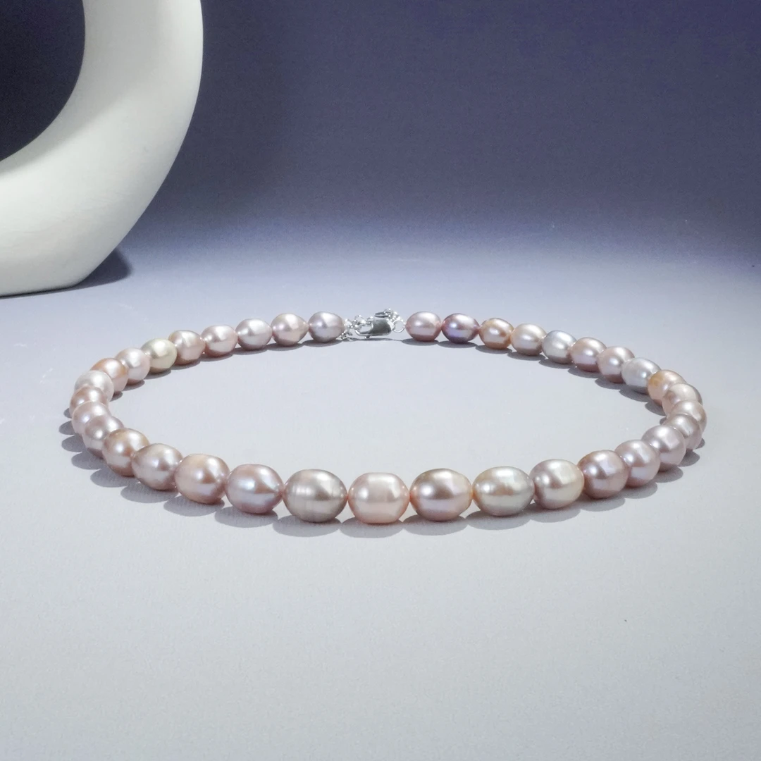 9-10mm糖霜A213-Z 无核S925银淡水珍珠项链粉紫色多样性发货40cm