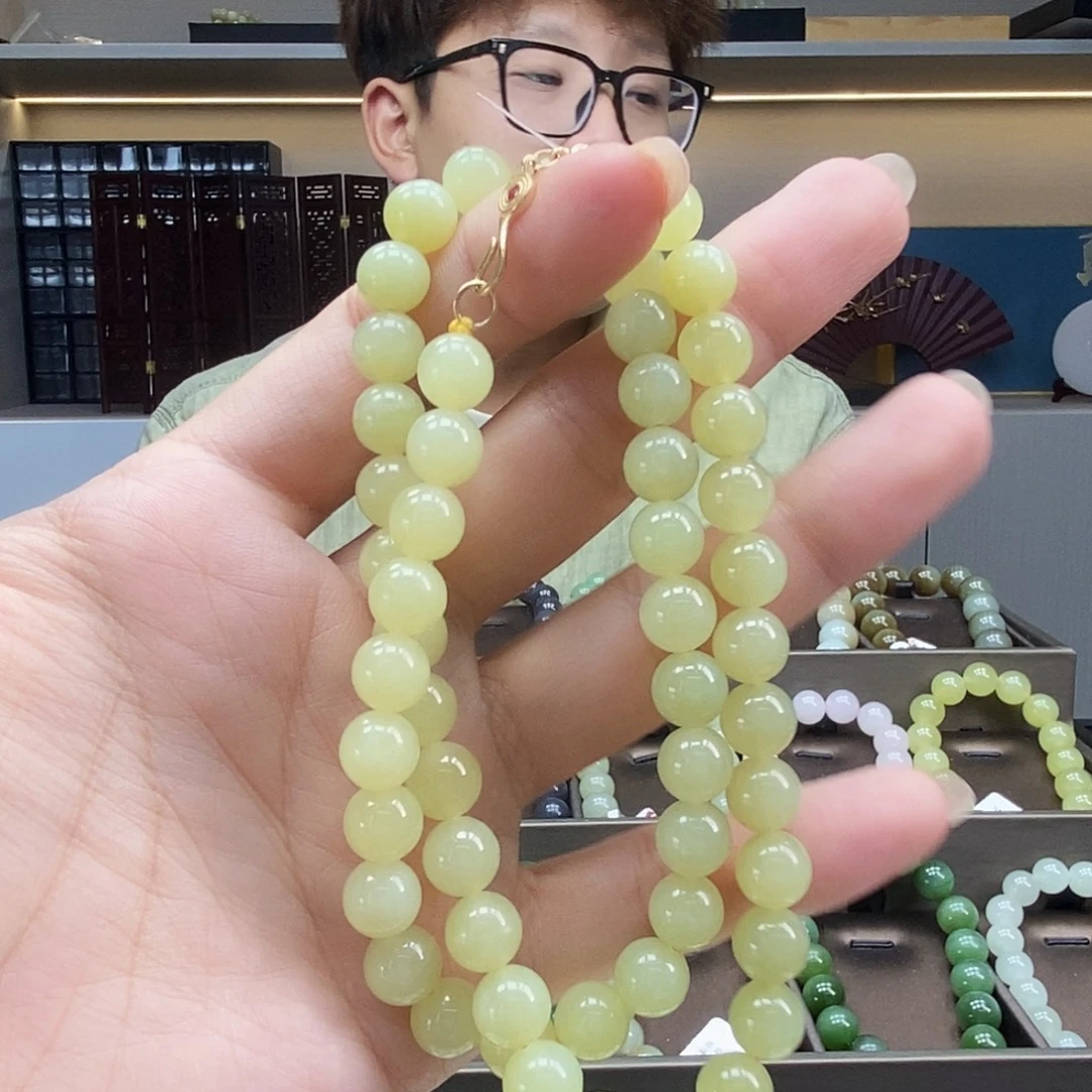 和田玉银S925镶嵌手串项链黄口