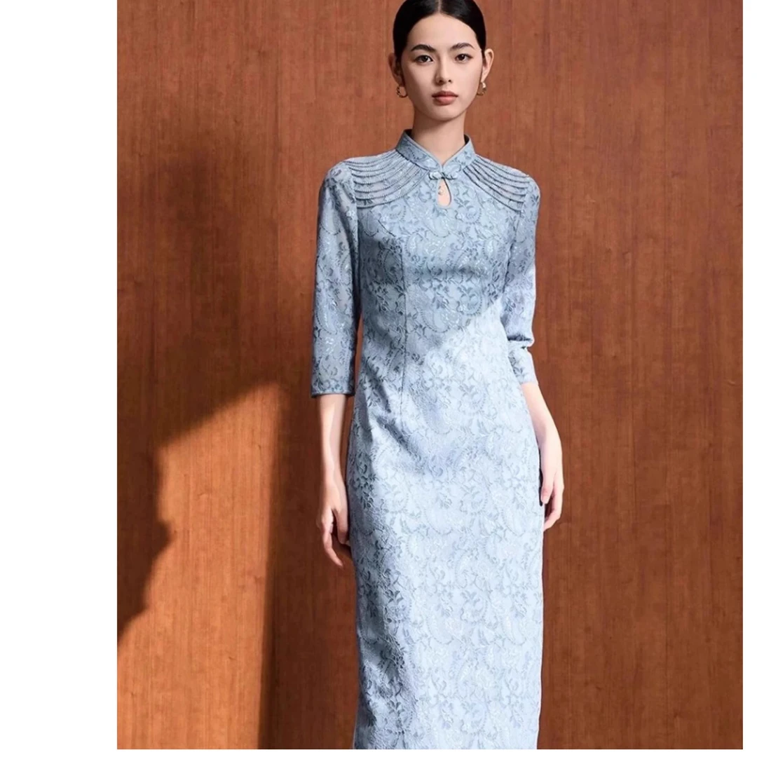 【粉丝专属】马天奴秋蕾丝礼服连衣裙新中式旗袍裙子女装VDA983DRB0