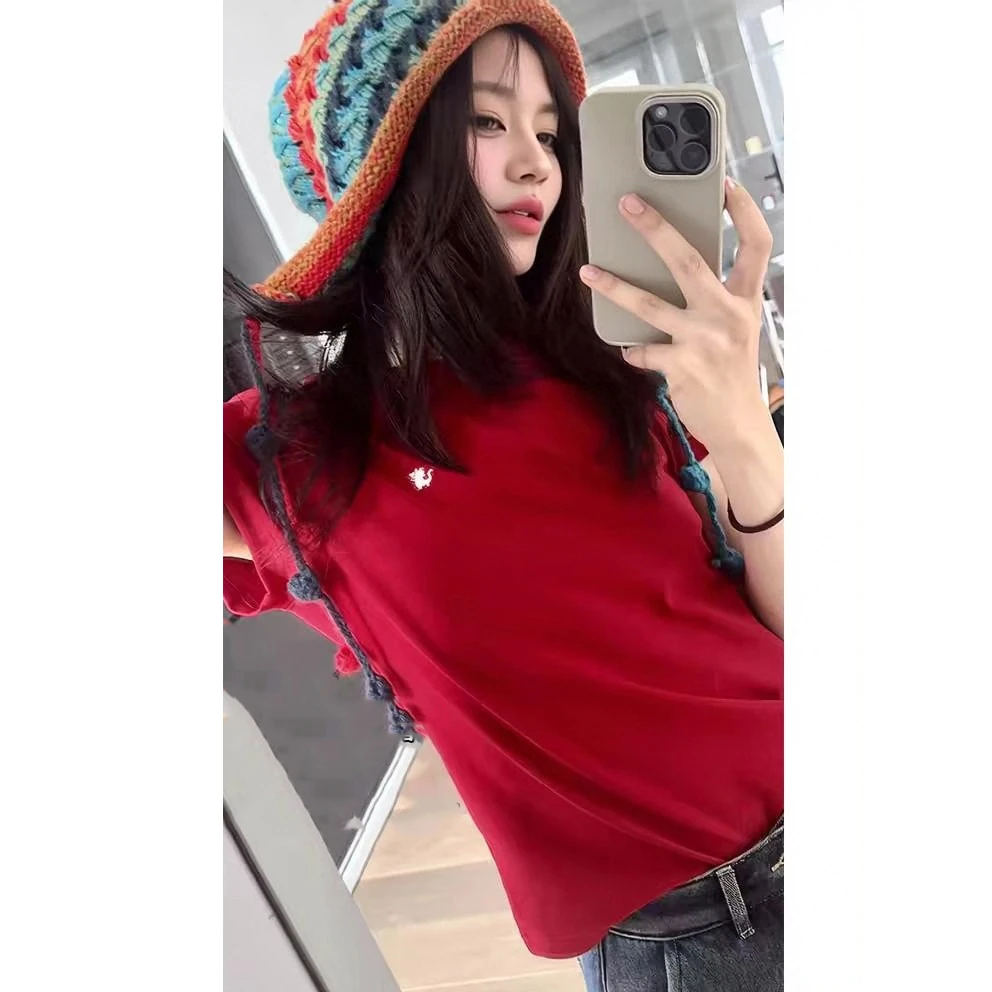 清 清 清」小龙人T恤！刺绣百搭圆领减龄显瘦短袖上衣女 D40067