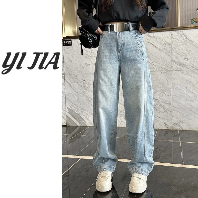 【壹家】YJ8793 / 怀旧水洗弯刀裤女 2025春季新品百搭显瘦牛仔裤