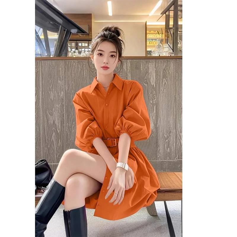 2025年春夏季新款韩版设计感洋气纯色连衣裙女时尚小众洋气裙子潮