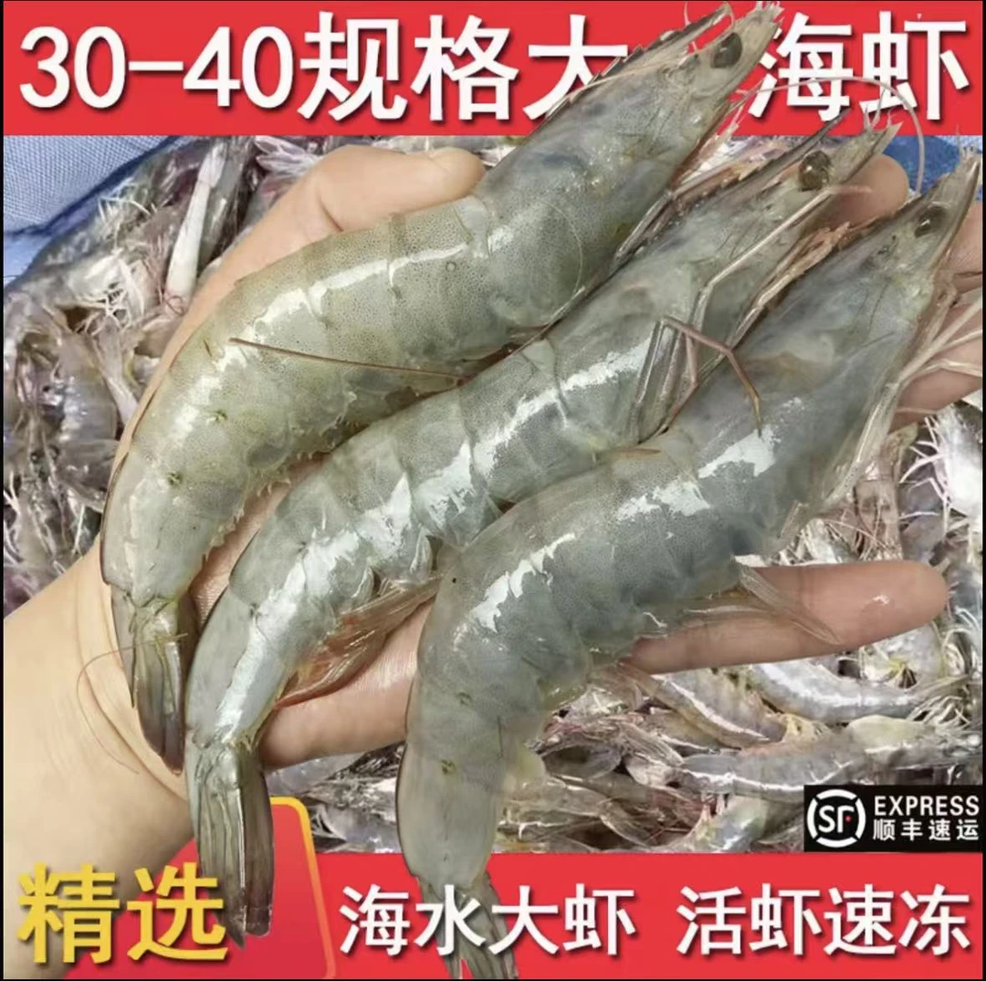 新鲜海埔大虾 3040规格活虾保鲜速冻 净重3斤 50只左右