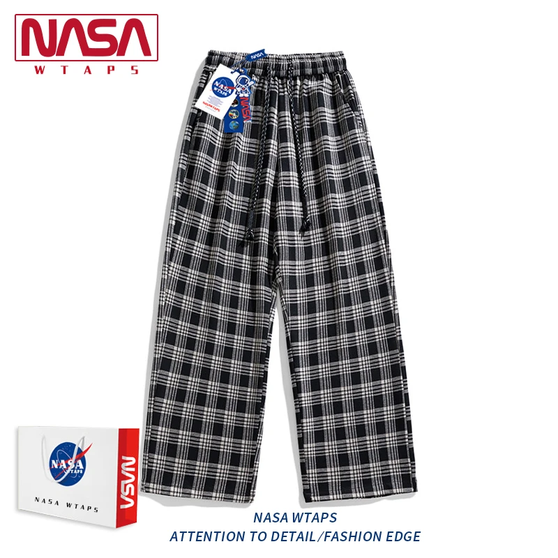 NASA WTAPS美式潮牌格子裤男款夏季新款休闲裤宽松垂感阔腿长裤男