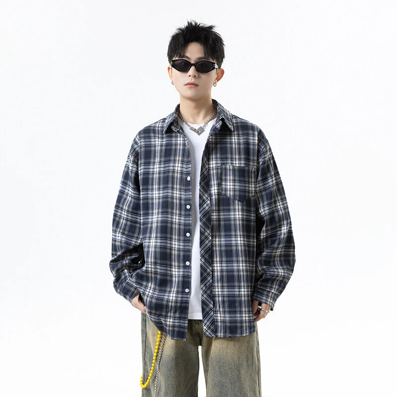 美式复古格子衬衫男女春夏季2025新款设计感宽松时尚长袖衬衣外套