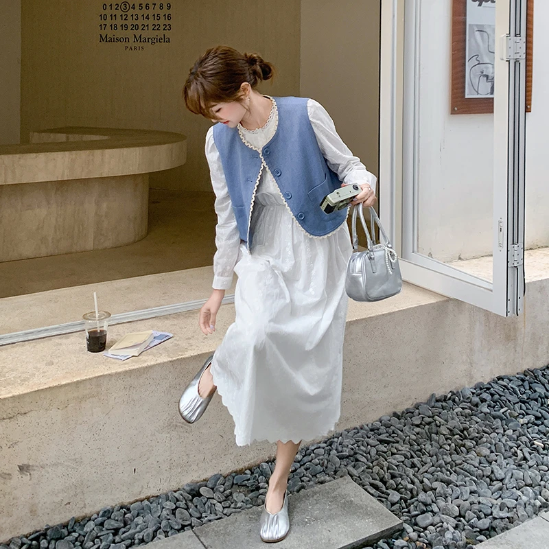 今年超火2025春季新款蓝色马甲裙子显瘦套装女时尚两件套气质穿搭