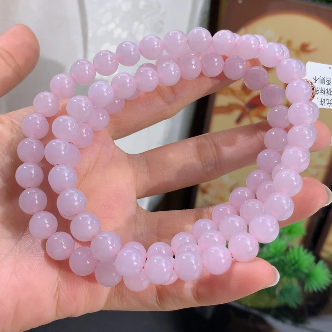 翡翠未镶嵌手串卡8胶润淡粉项链