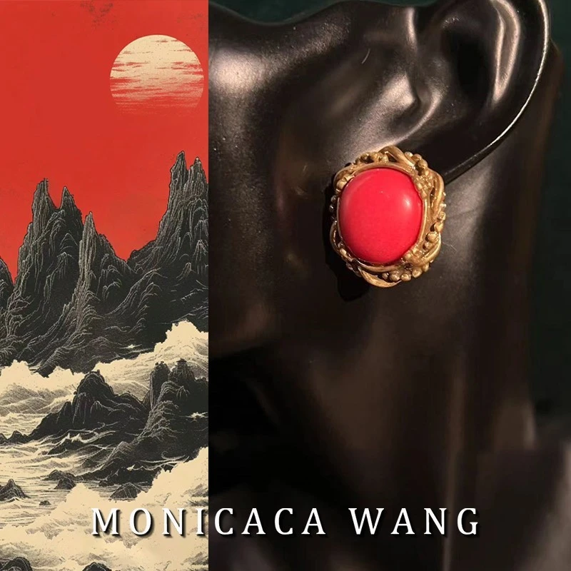 铜合金树脂耳饰 【半天朱霞·顺圣】复古几何造型优雅耳饰ESG0508