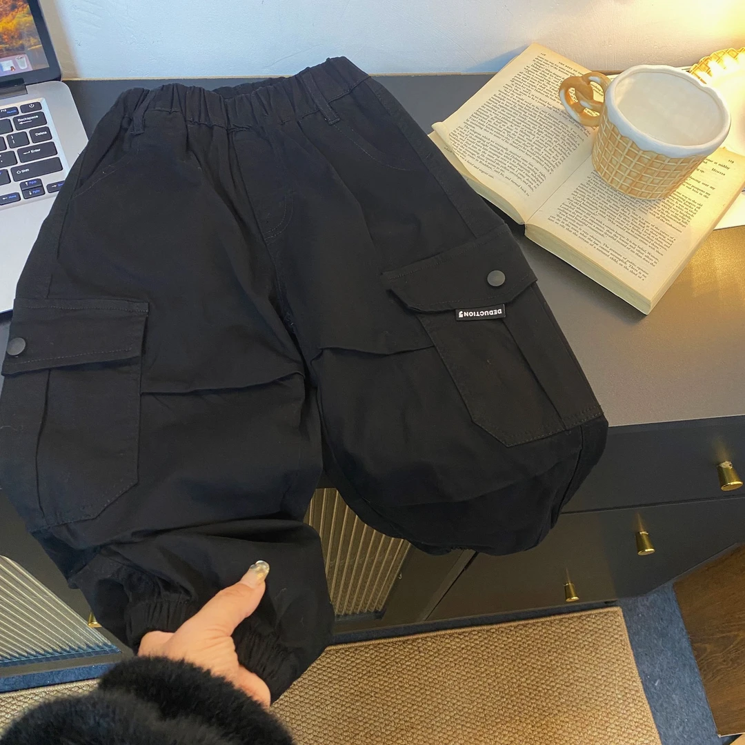 2601休闲时尚百搭洋气流行春秋男女童黑色工装裤