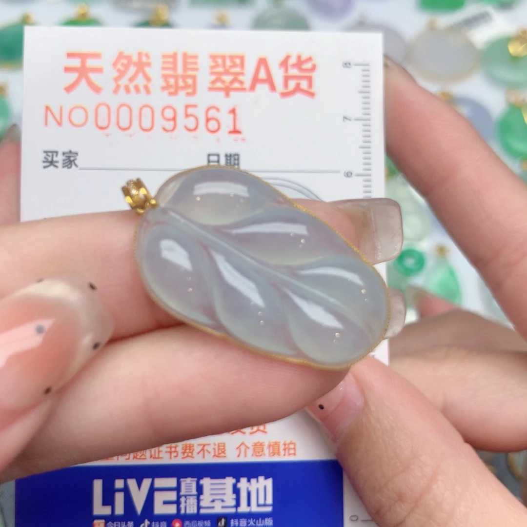 翡翠18K金镶嵌颈饰叶子