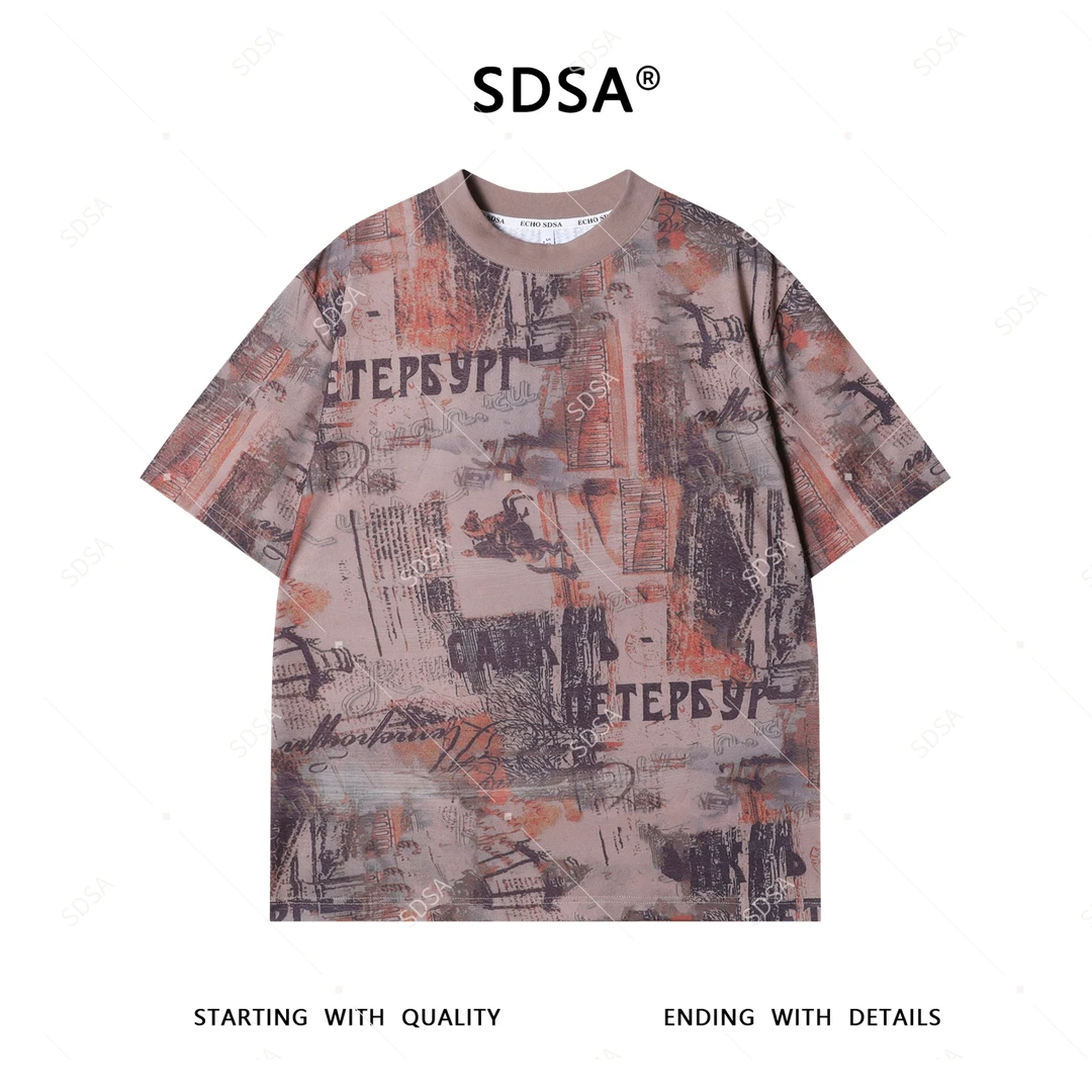 SDSA夏季新款男士痞帅美式字母圆领短袖T恤小众设计百搭时尚上衣