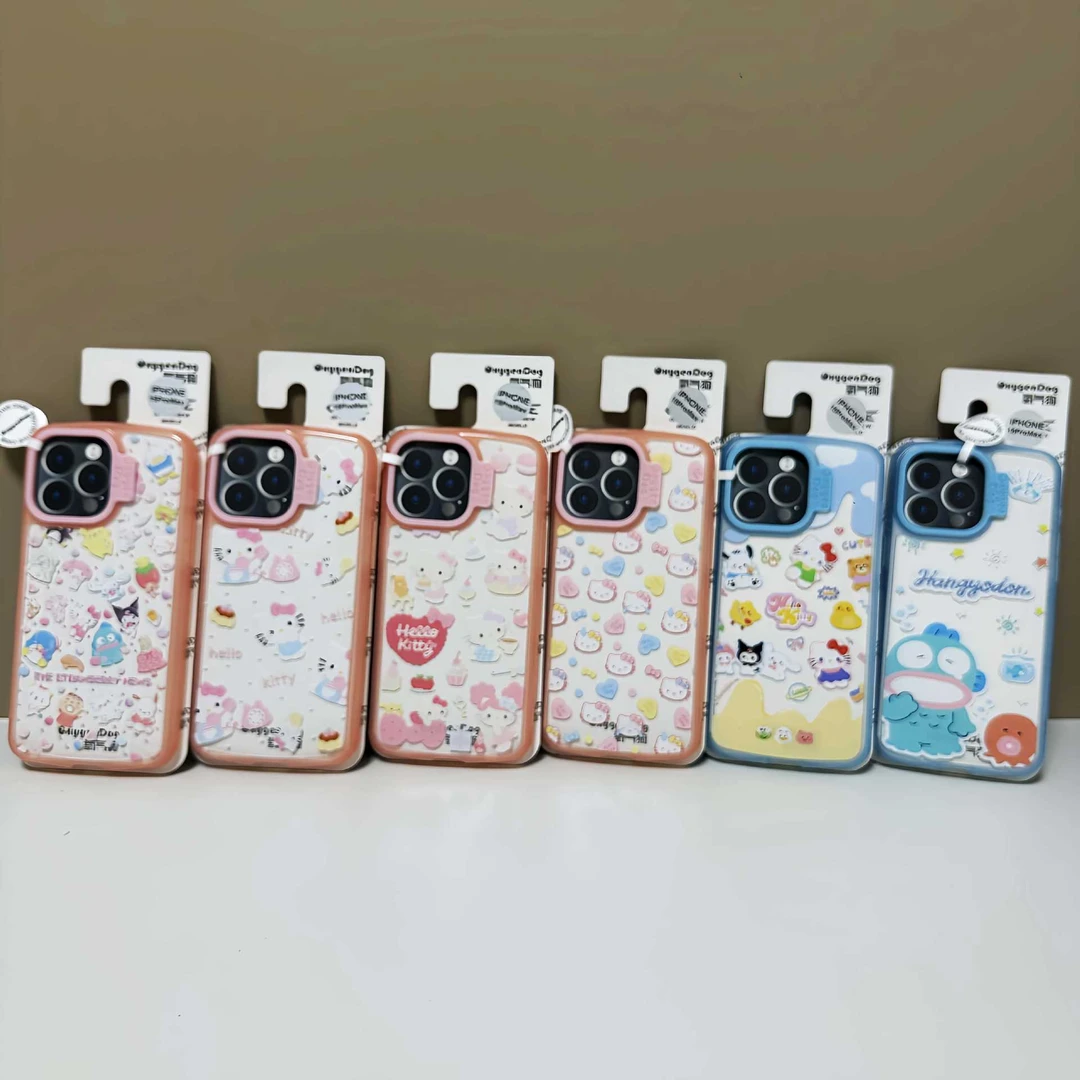 潮牌氧气狗新款虾片壳满屏可爱卡通适用苹果iP16promax手机15防摔