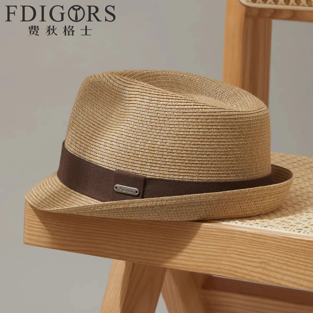 FDIGORS大头围草帽男款夏季英伦短沿时尚中老年爵士帽遮阳礼帽