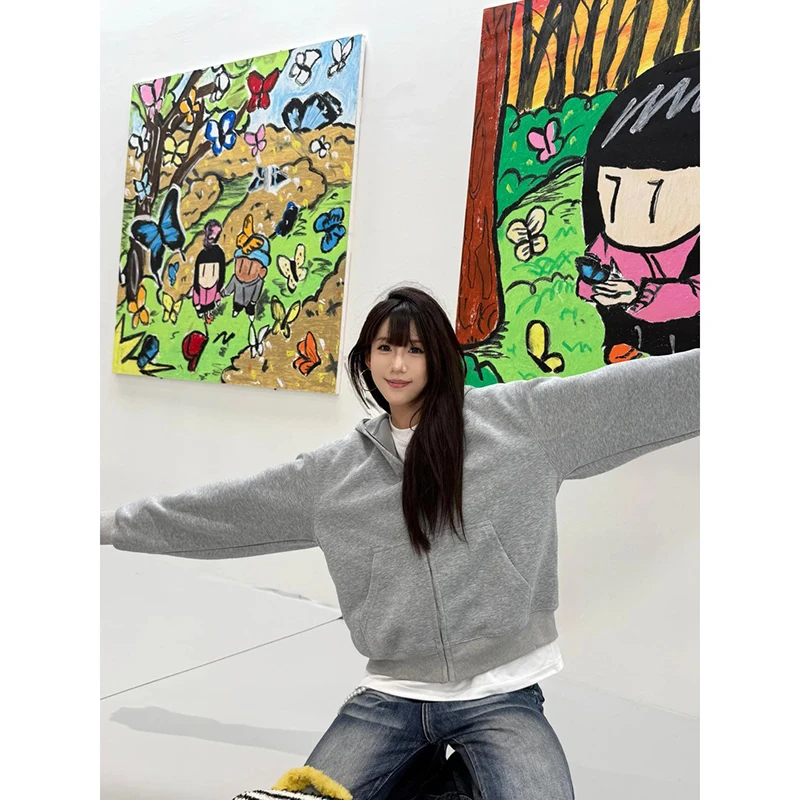 秋季新款阿叔潮牌460G重磅纯色连帽百搭休闲短款卫衣外套