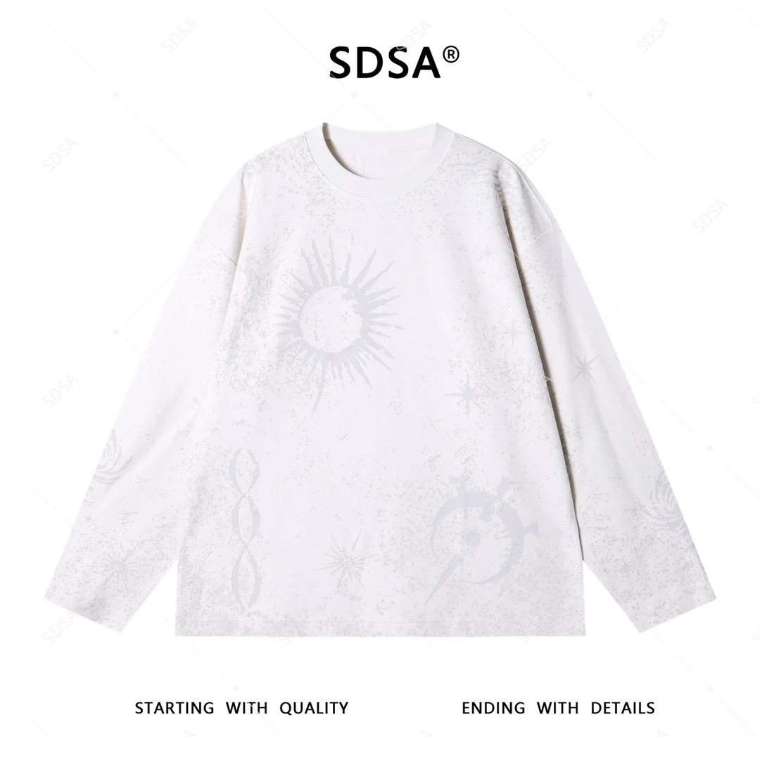 SDSA男士2025新款轻奢痞帅男装简约撞色印花套头与圆领卫衣百搭