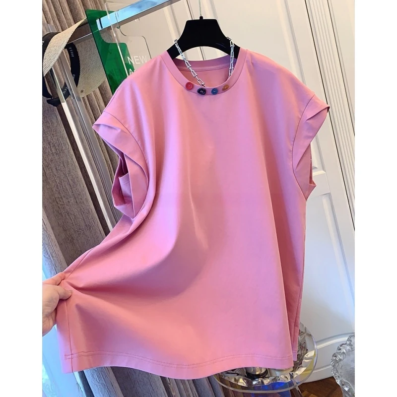 独特超好看法式气质粉色宽松时尚休闲短袖T恤大码上衣女夏季新款