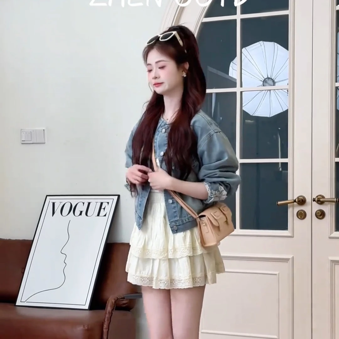 早秋时尚牛仔服装秋款外套女半身短裙两件套女款洋气小个子套装