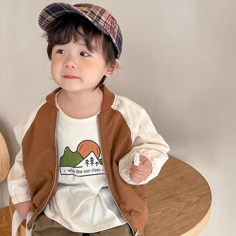 【反季清仓】儿童拼色插肩袖宽松休闲外套男童棒球服开衫秋装WT21