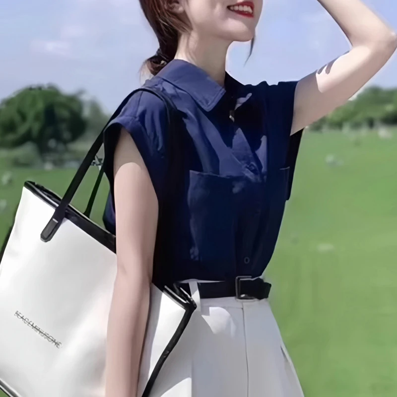 韩版时尚港风衬衫女短袖夏季新款设计感休闲宽松显瘦百搭小衫衬衣