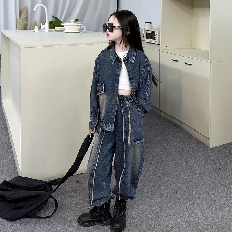 女童牛仔套装2025新款儿童春装洋气时髦两件套中大童春秋宽松衣服