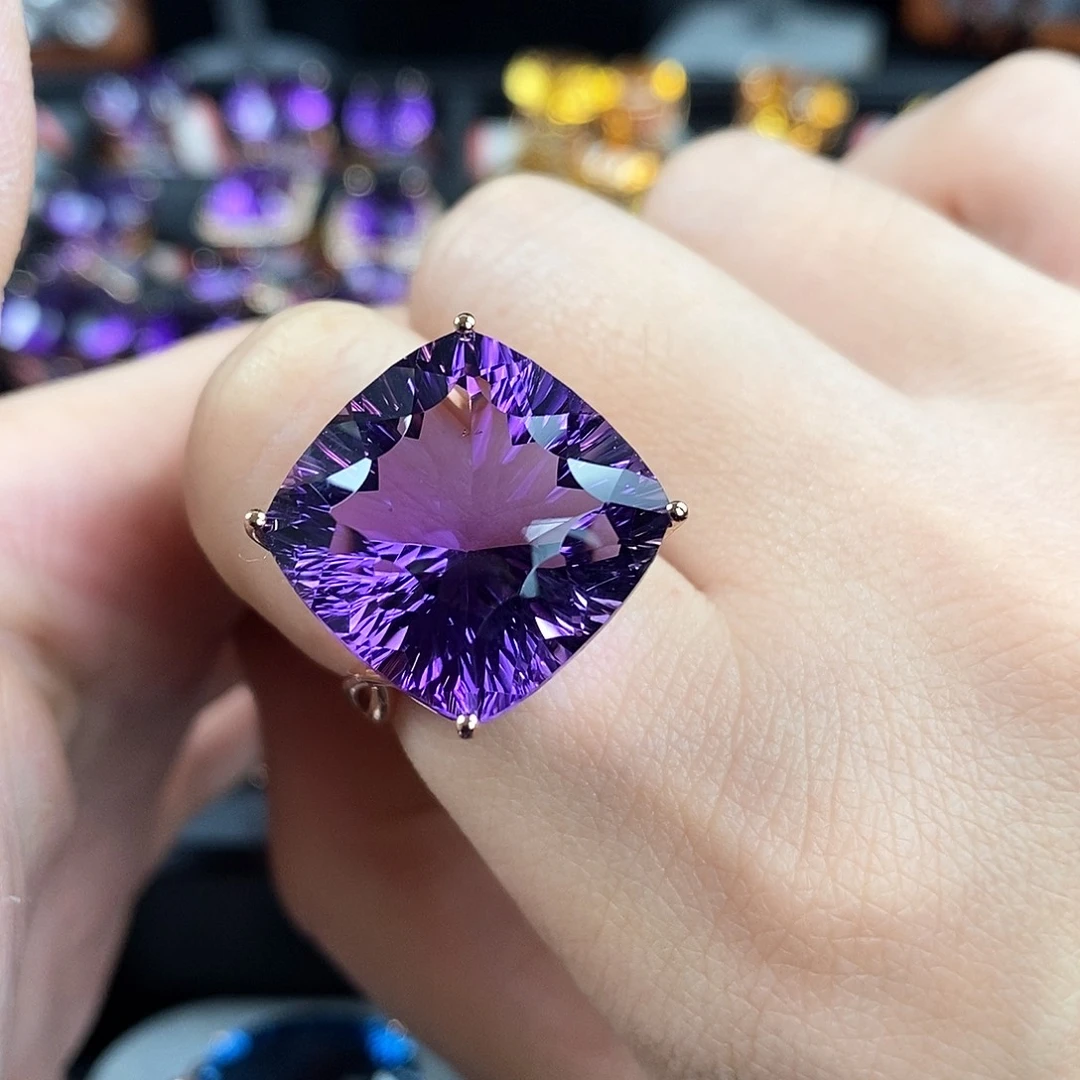 水晶戒指银S925镶嵌天然