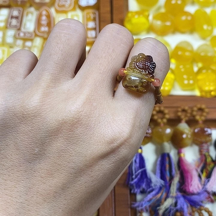 橄榄核吊坠福利向日葵盆栽戒指95