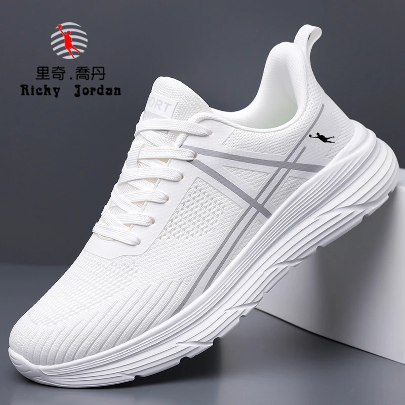 正品里奇乔丹运动透气软底鞋休闲鞋2025夏季新款男飞织镂空网布鞋