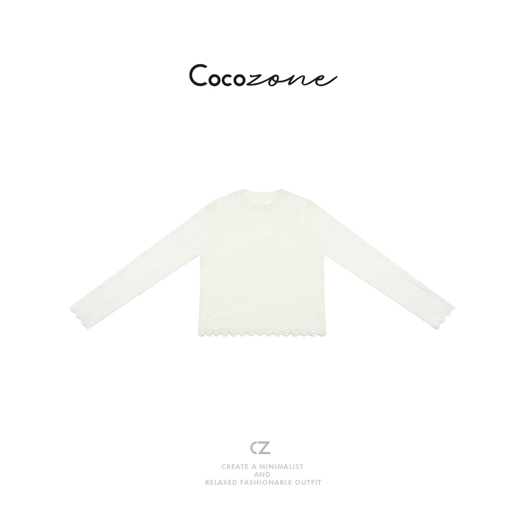 COCO ZONE 刘一一【莱赛尔亚麻混纺】圆领花边袖毛针织衫 CD1A0707