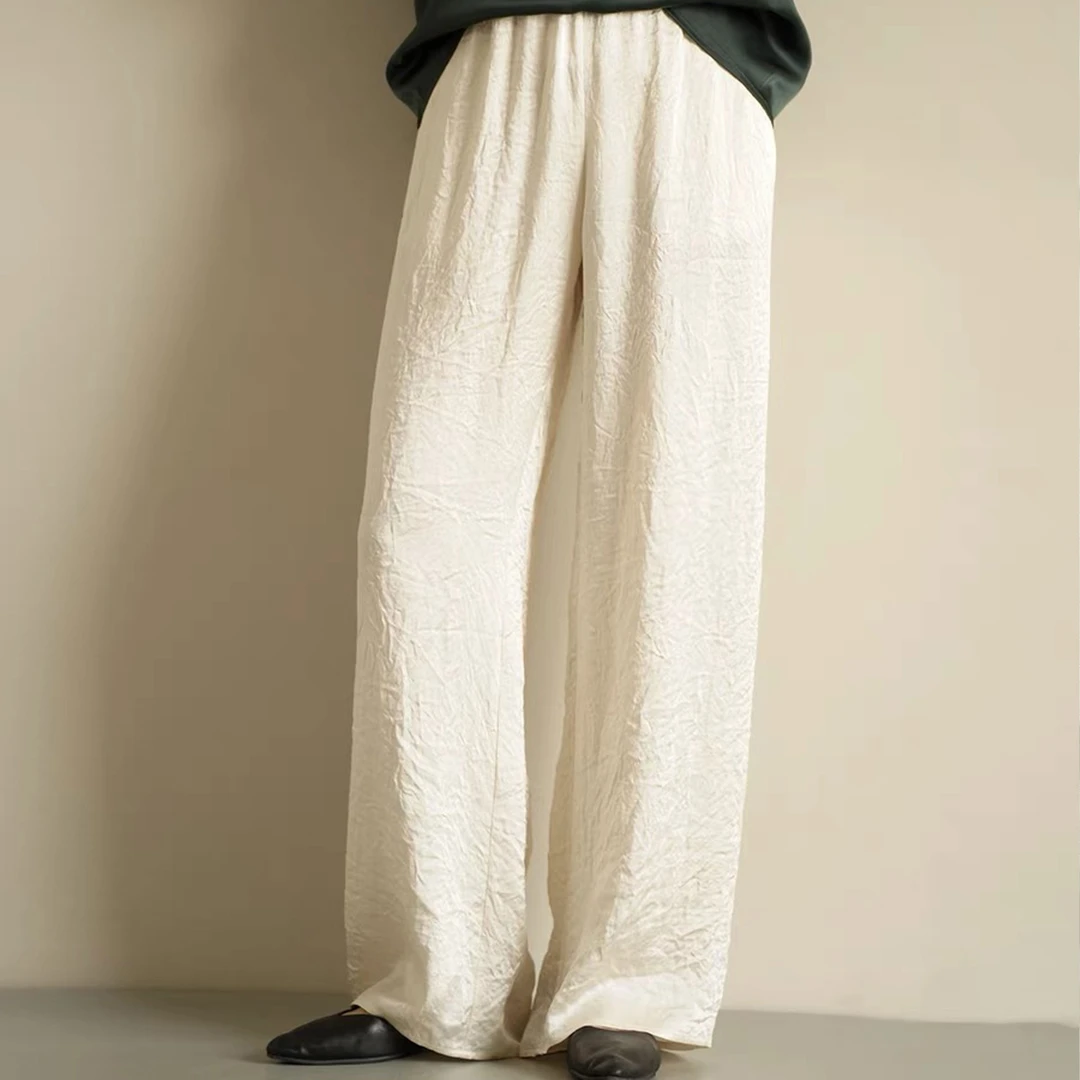 zhang&bai【醋酸贵妇裤】奢感系列~醋酸丝滑轻抓皱直筒老钱休闲