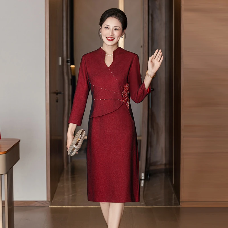 2025新款喜婆婆婚宴装平时可穿小个子秋季结婚气质显瘦妈妈礼服裙