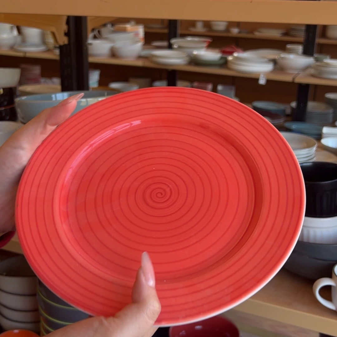 新骨瓷0144瑕疵慎拍螺旋西瓜红9寸平盘