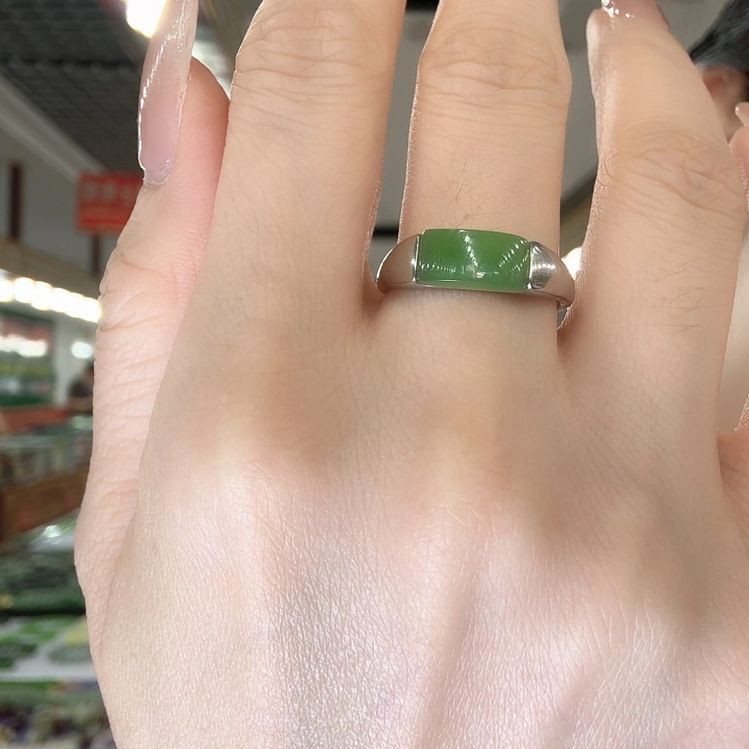 和田玉戒指银S925镶嵌
