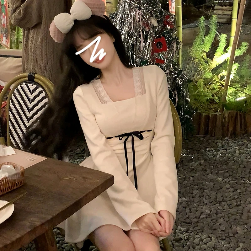 法式气质白月光初恋连衣裙女秋冬2025新款小个子白色内搭短裙9353