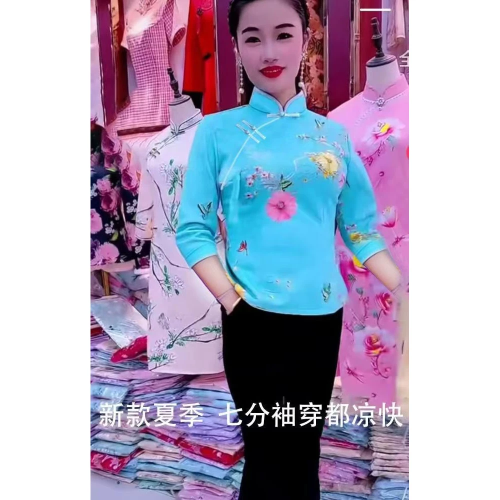 （BB26）2025新款夏季中国改良旗袍上衣短款民族遮肉显瘦七分袖