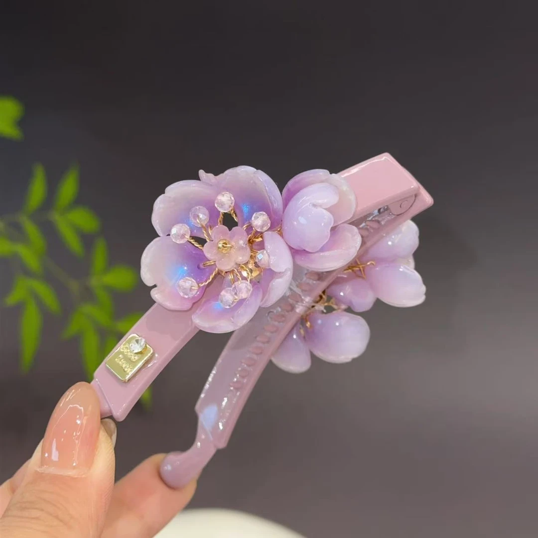 FUXI/福熙【花间令】新款原创设计精品重工紫色时尚香蕉夹1449