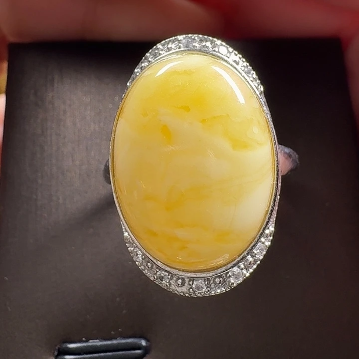 蜜蜡银S925镶嵌戒指戒指