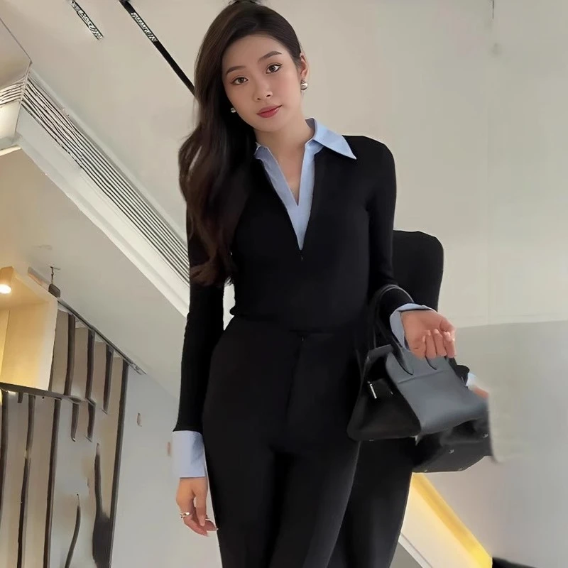 辣妹高级感气质百搭Polo领上衣女春季新款性感修身显瘦内搭打底衫