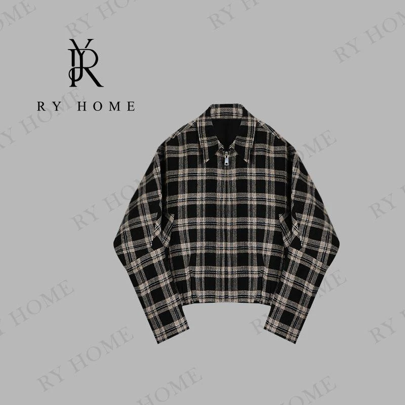 【容雨RYHOME】羊毛混纺翻领格纹外套253W2419