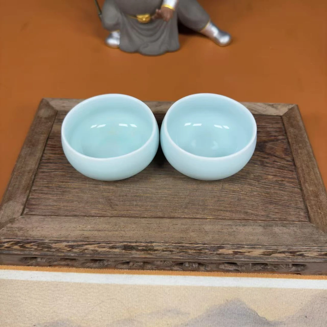 天青素色主人杯两杯汝窑茶杯
