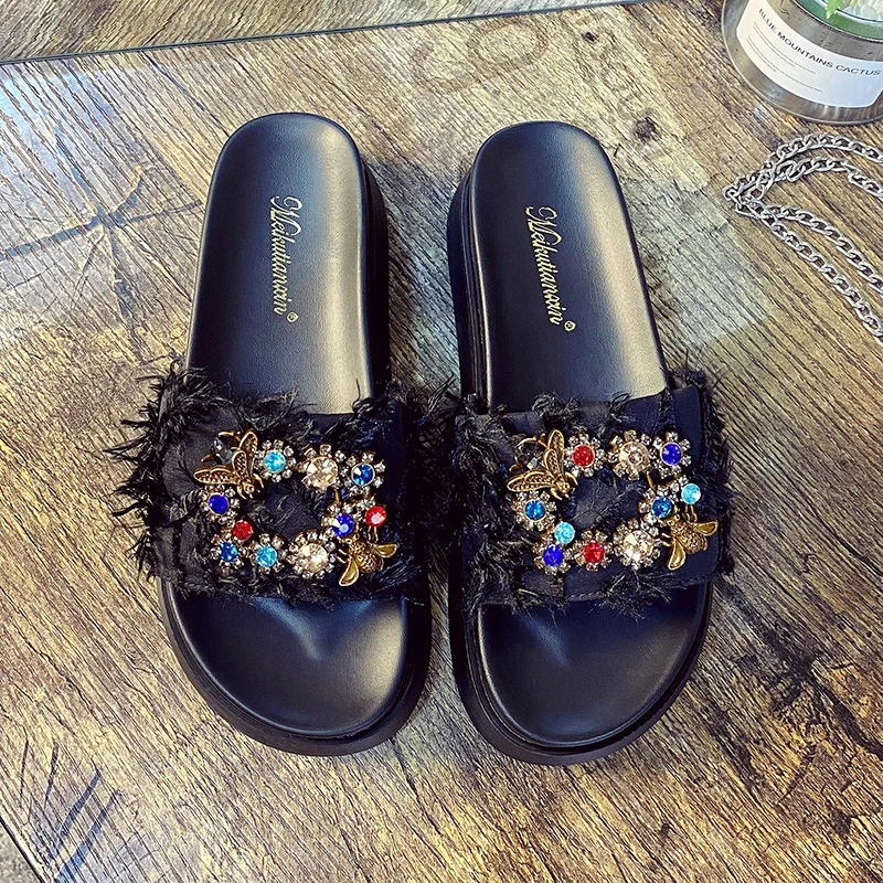 【明星同款】小码松糕厚底拖鞋女夏外穿2025新款网红钻扣增高凉拖沙