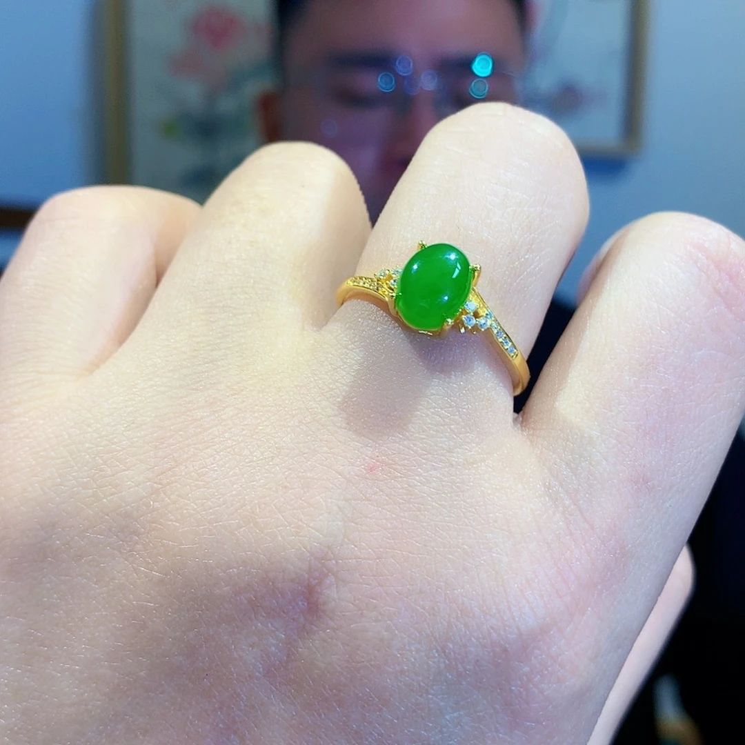 和田玉（碧玉）戒指银S925镀金镶嵌