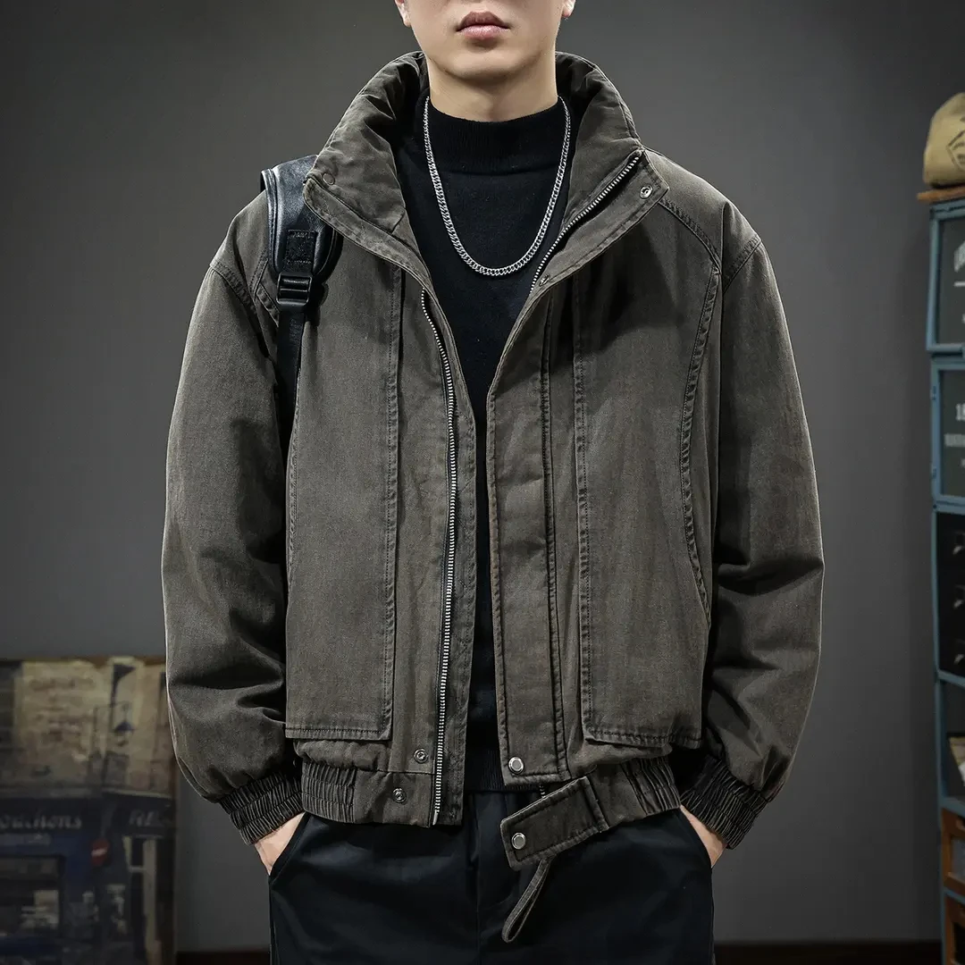 美式复古牛仔轻奢羽绒服男款户外休闲男装加厚保暖网红款羽绒服男