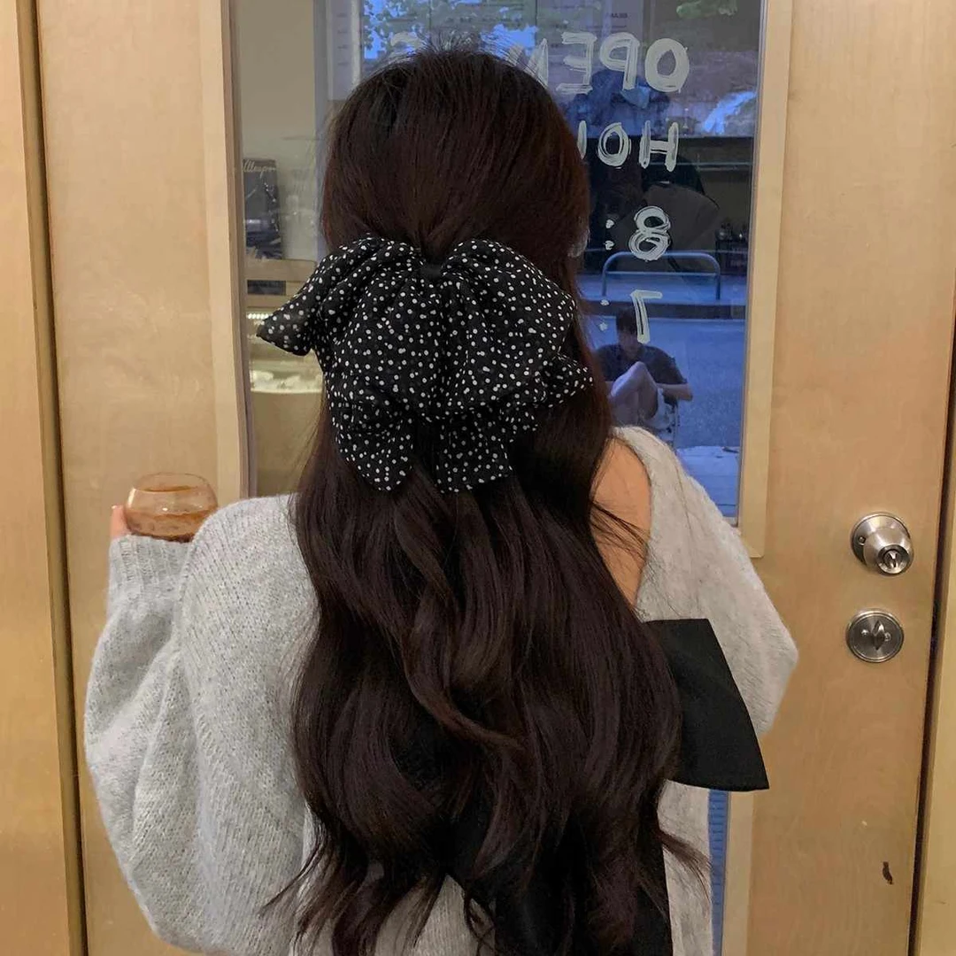 法式复古波点蝴蝶结抓夹女高级感后脑勺鲨鱼夹子半扎马尾发夹发饰