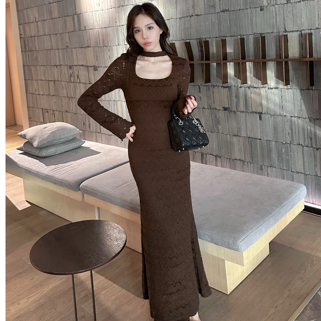 【田姜女装】秋冬加绒挂脖连衣裙