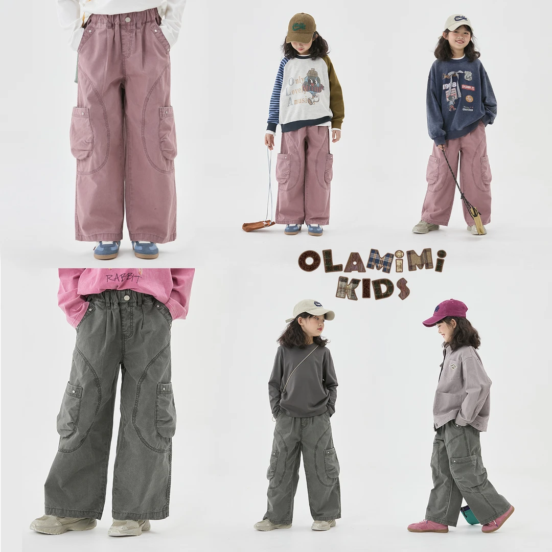 OLAMIMI定制2025春 亲子两色中性做旧铆钉解构拼接潮感工装休闲裤