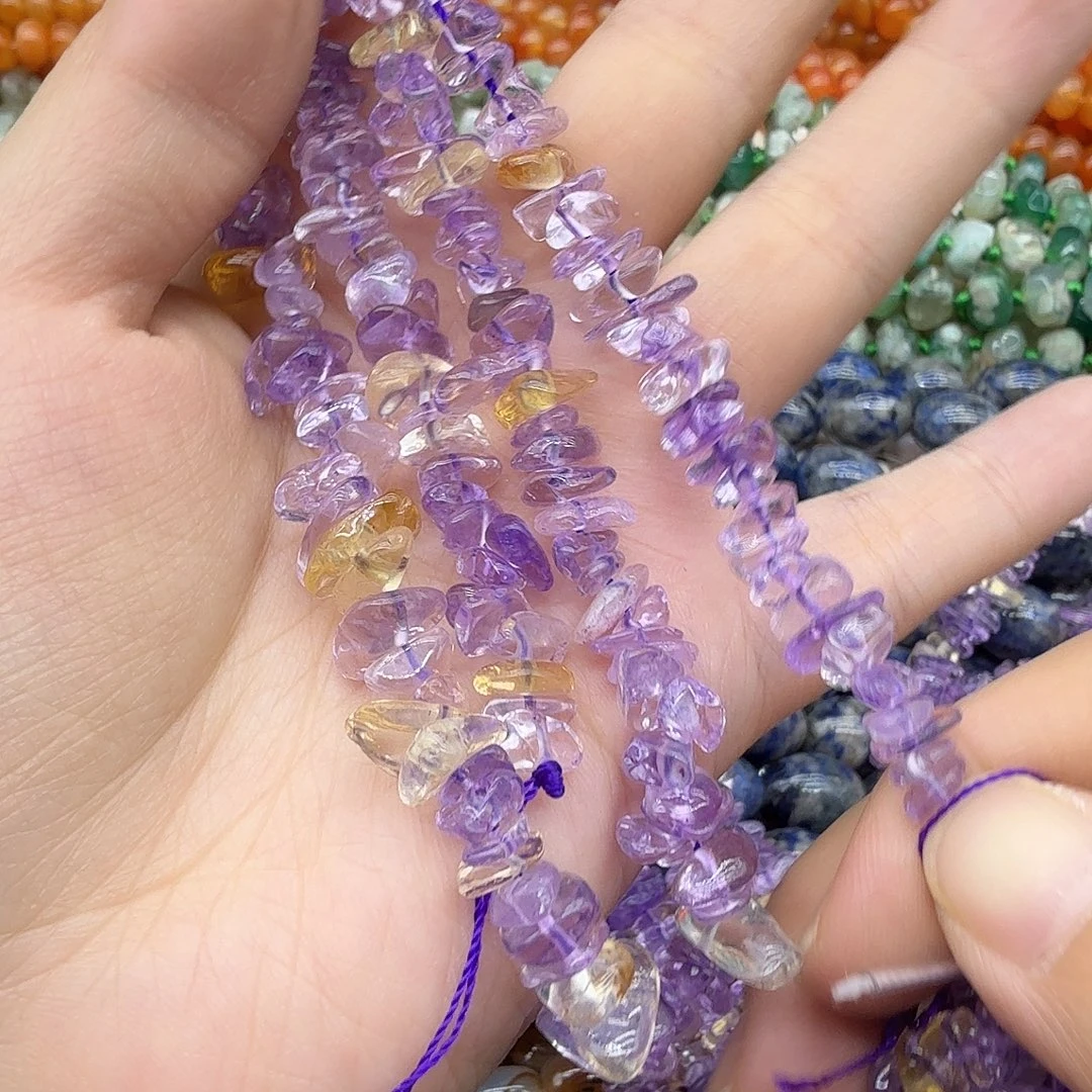 珠宝半成品未镶嵌水晶卡7紫黄晶碎石一条