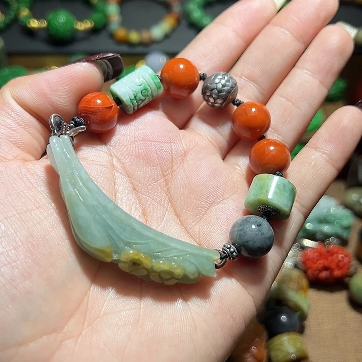 翡翠手串银S925镶嵌翡翠手串