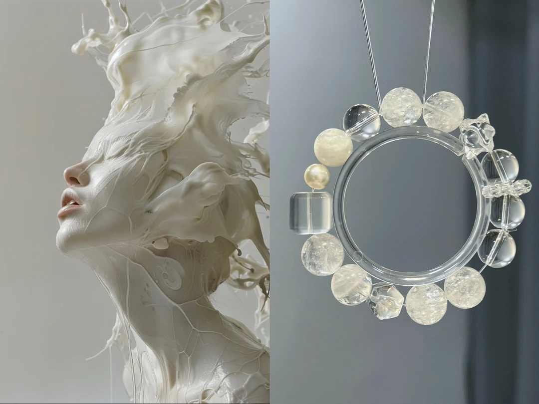 白阿赛+全净体白水晶设计款天然水晶手串