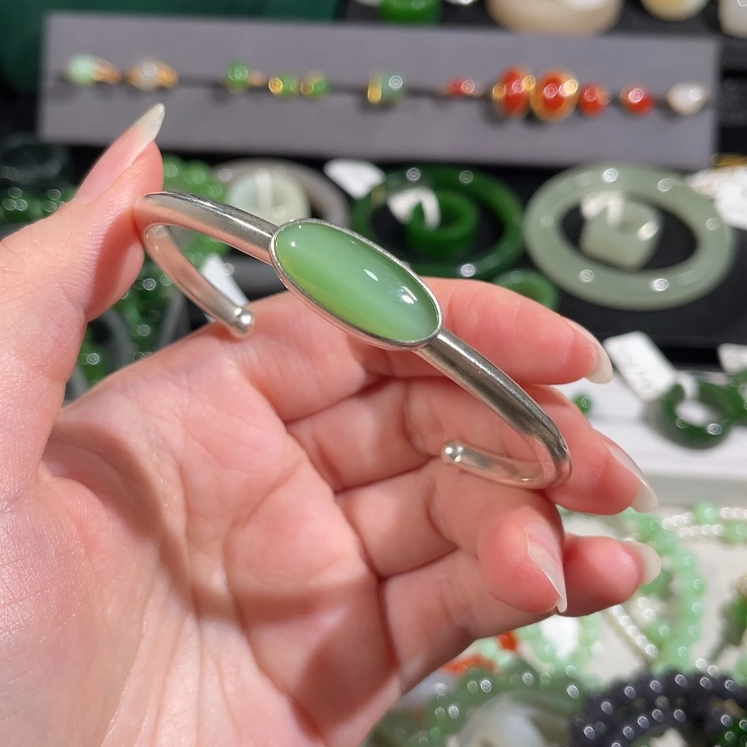 和田玉（碧玉）银S925镶嵌手镯