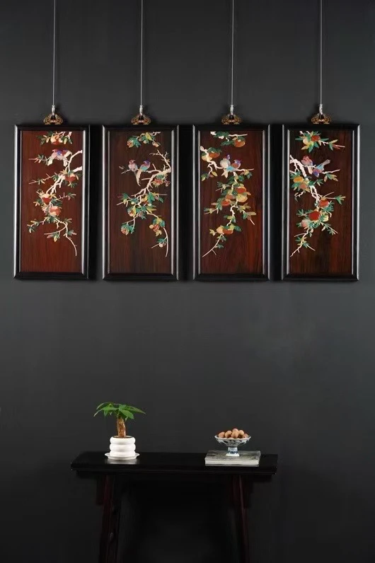 大红酸枝 .百宝镶嵌挂屏  尺寸 :63.5*31*2.8